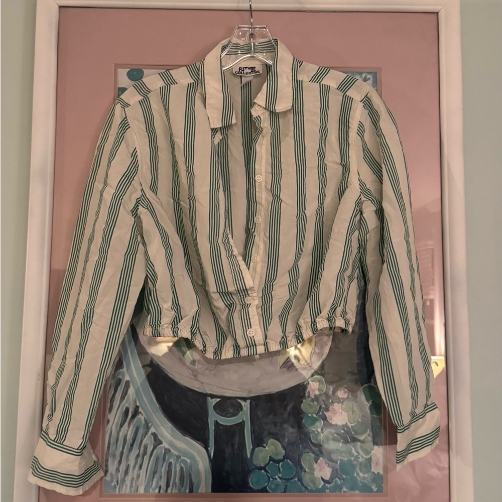 Striped Green and White Blouse